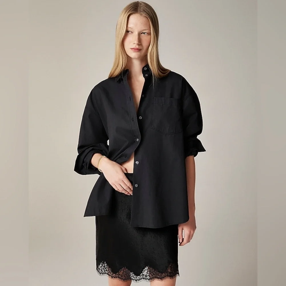 J. Crew Étienne Oversized Shirt Lightweight Oxford in Black Size Large NWT - Picture 1 of 9